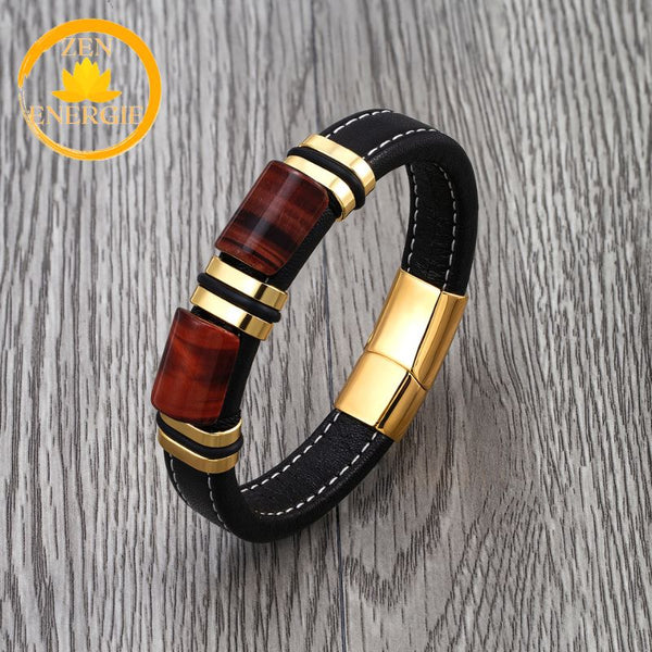 bracelet double plaque en œil de tigre porte-bonheur pour 
hommes∣ Zenbienetre.com