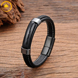 alt="Bracelet en cuir noir avec pierre naturelle agate noire et fermoir métallique noir"

