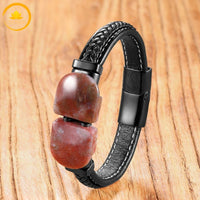 Bracelet en cuir noir avec pierre d’Œil de tigre – courage et protection