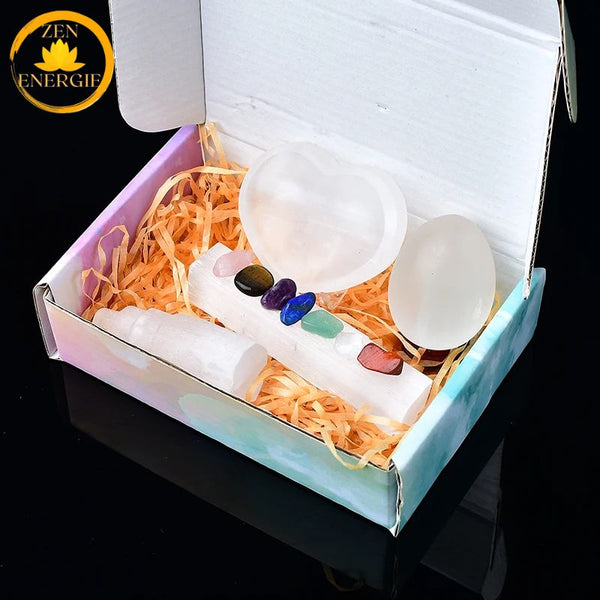 coffret de pierres de sélénite et cristaux naturels∣ Zenbienetre.com