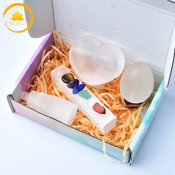 coffret de pierres de sélénite et cristaux naturels∣ Zenbienetre.com