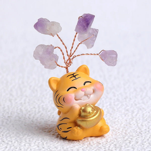 Sculpture tigre en pierre d’améthyste – Énergie, courage et sagesse ∣ Zenbienetre.com