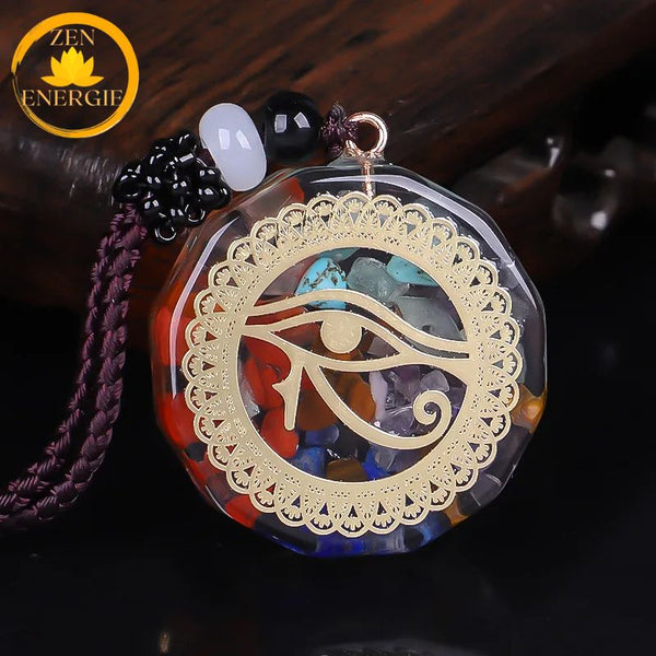 pendentif en orgone rond avec sept chakras∣ Zenbienetre.com