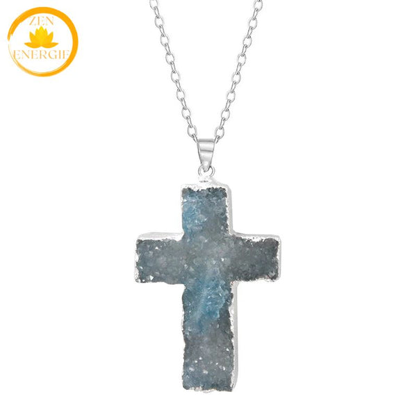 pendentif croix en quartz de cristal naturel∣ Zenbienetre.com