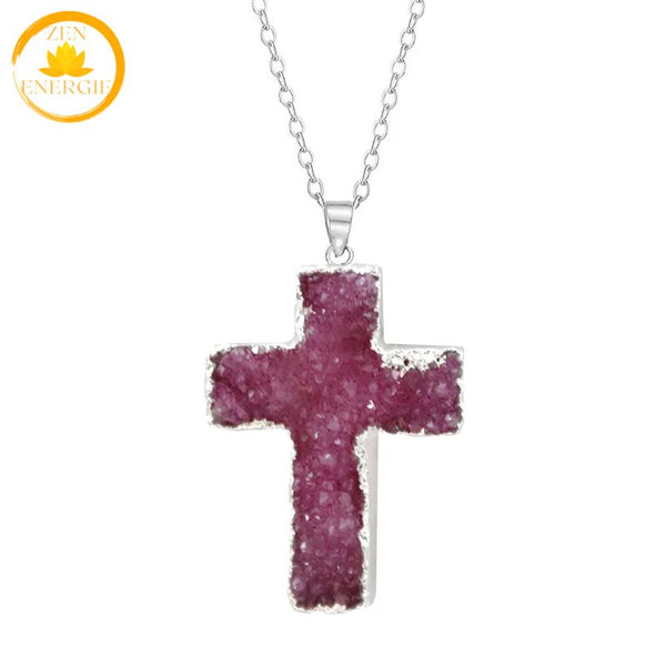 pendentif croix en quartz de cristal naturel∣ Zenbienetre.com