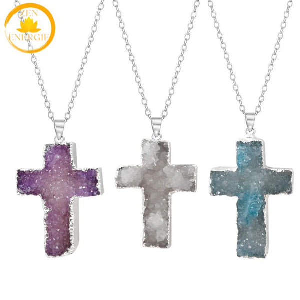 pendentif croix en quartz de cristal naturel∣ Zenbienetre.com