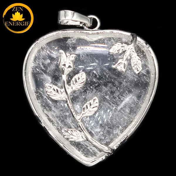 pendentifs cœur en cristal de roche naturelle∣ Zenbienetre.com